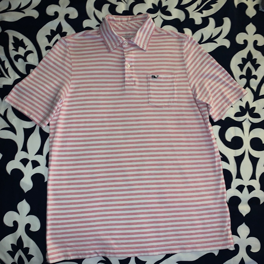 Vineyard Vines Polo Pink & White Stripe Boys XL